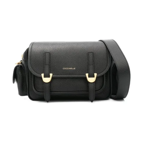 Black Leather Shoulder Bag with Buckle Detail - Coccinelle - Modalova