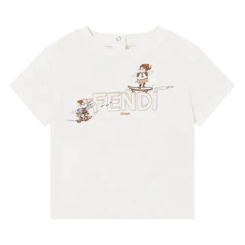 White Logo T-Shirt for Baby Girls - Fendi - Modalova