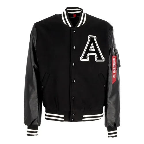 Black College Jacket with Eco-leather Sleeves - Alpha Industries - Modalova