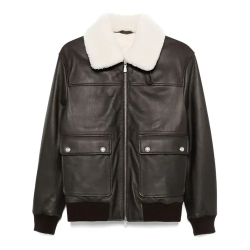 Dark Brown Shearling Bomber Jacket - Eleventy - Modalova
