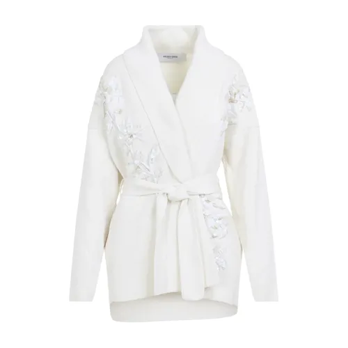 White Cotton Knit Cardigan with Belt - Golden Goose - Modalova