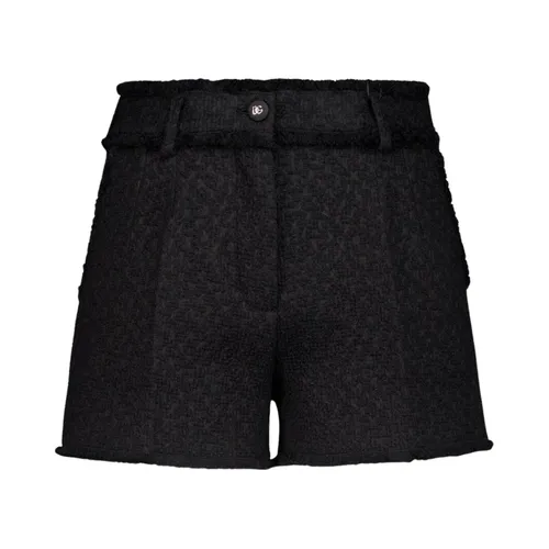 Black Tweed Shorts with DG Logo - Dolce & Gabbana - Modalova