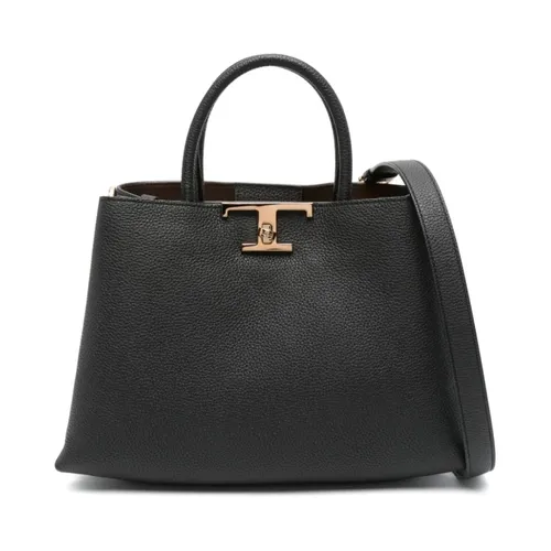 Black Calfskin Shopping Bag with Turn Lock Buckle - Tod's - Modalova