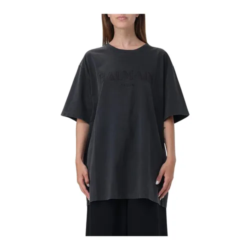 Grey Cotton Embroidered T-Shirt - Balmain - Modalova