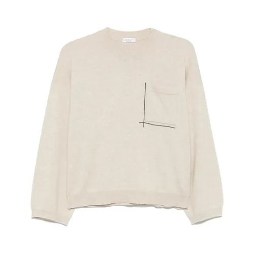 Beiger Rundhalspullover mit Tasche - Brunello Cucinelli - Modalova