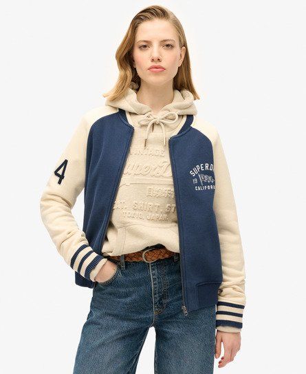 Women's College Script Graphic Jersey Bomber Jacket Navy / Atlantic Navy - Size: 12 - Superdry - Modalova