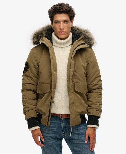 Men's Hooded Everest Puffer Bomber Jacket Green / Military Olive - Size: M - Superdry - Modalova