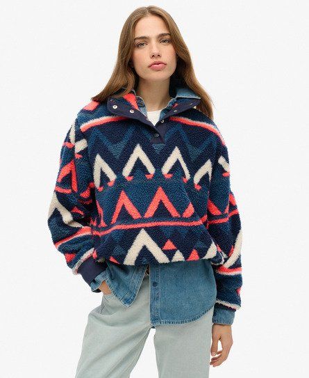 Women's Super Soft Printed Henley Jumper Navy / Navy Terry Print - Size: 14 - Superdry - Modalova