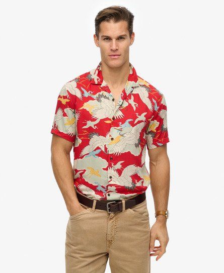 Men's The Merchant Store - Hawaiian Shirt Red / Tsuru Red - Size: M - Superdry - Modalova