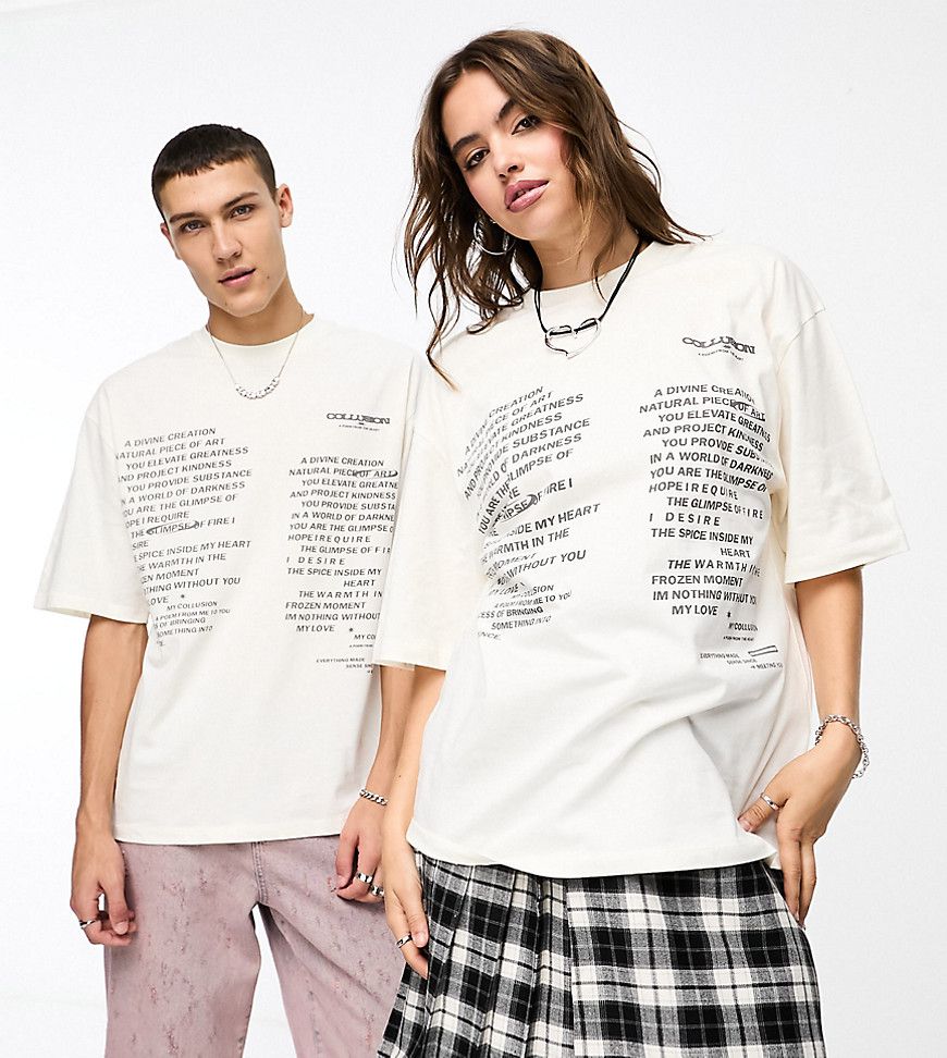 Unisex - T-shirt oversize écru con scritta stampata - Collusion - Modalova