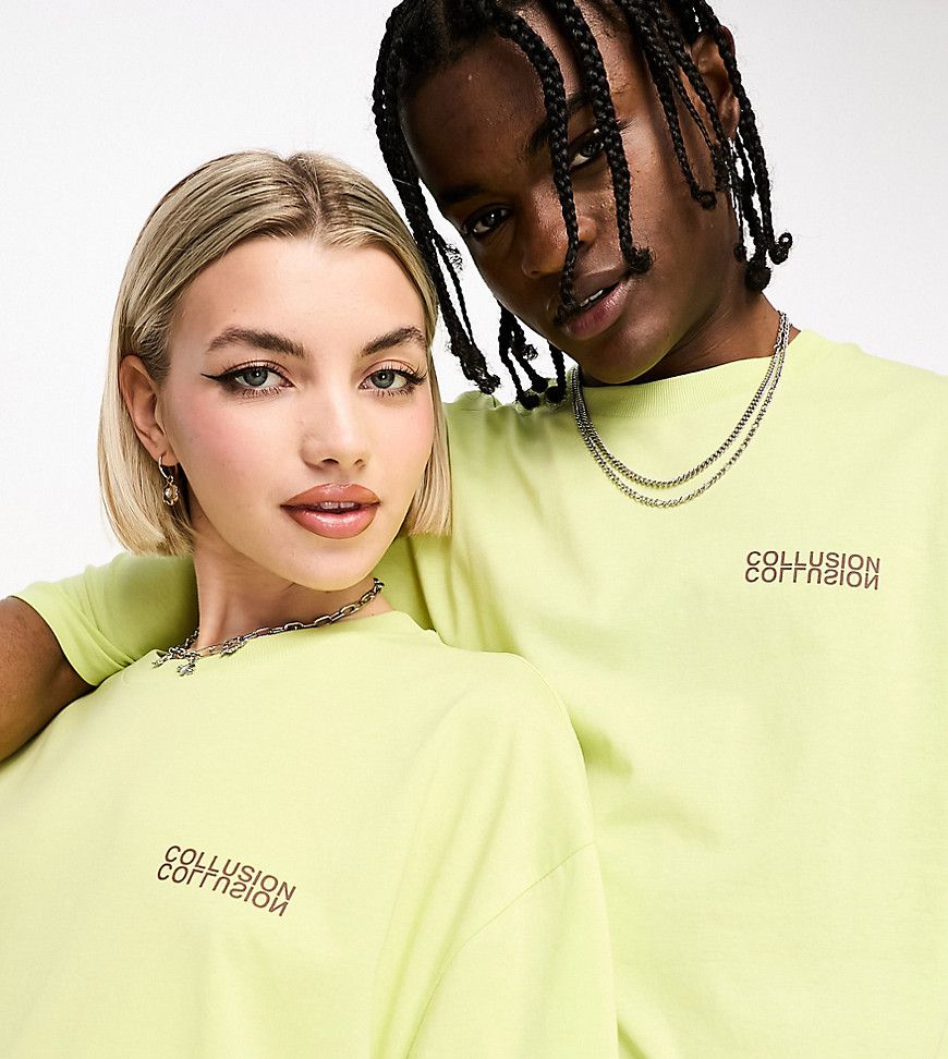 Unisex - T-shirt verde lime con logo specchiato - Collusion - Modalova