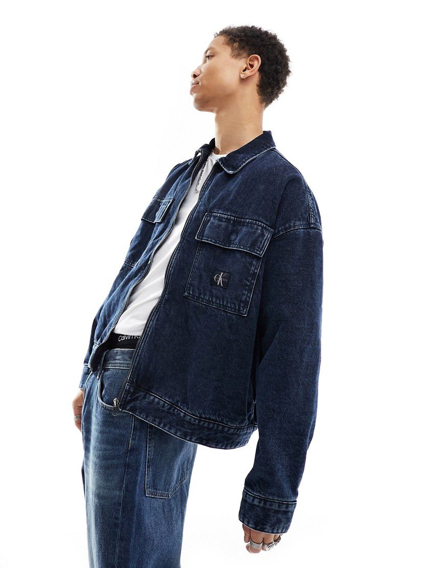 Camicia giacca squadrata lavaggio scuro imbottita con zip - Calvin Klein Jeans - Modalova