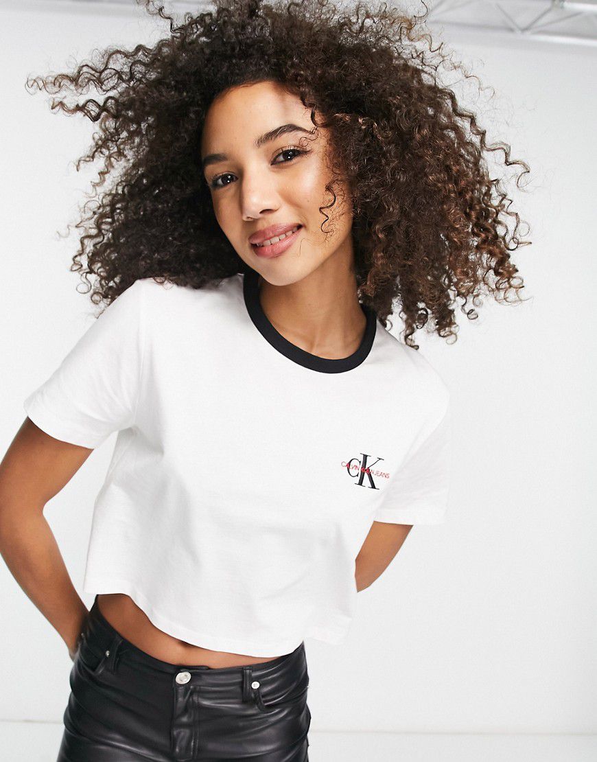 T-shirt corta bianca con cuciture a contrasto - Calvin Klein Jeans - Modalova