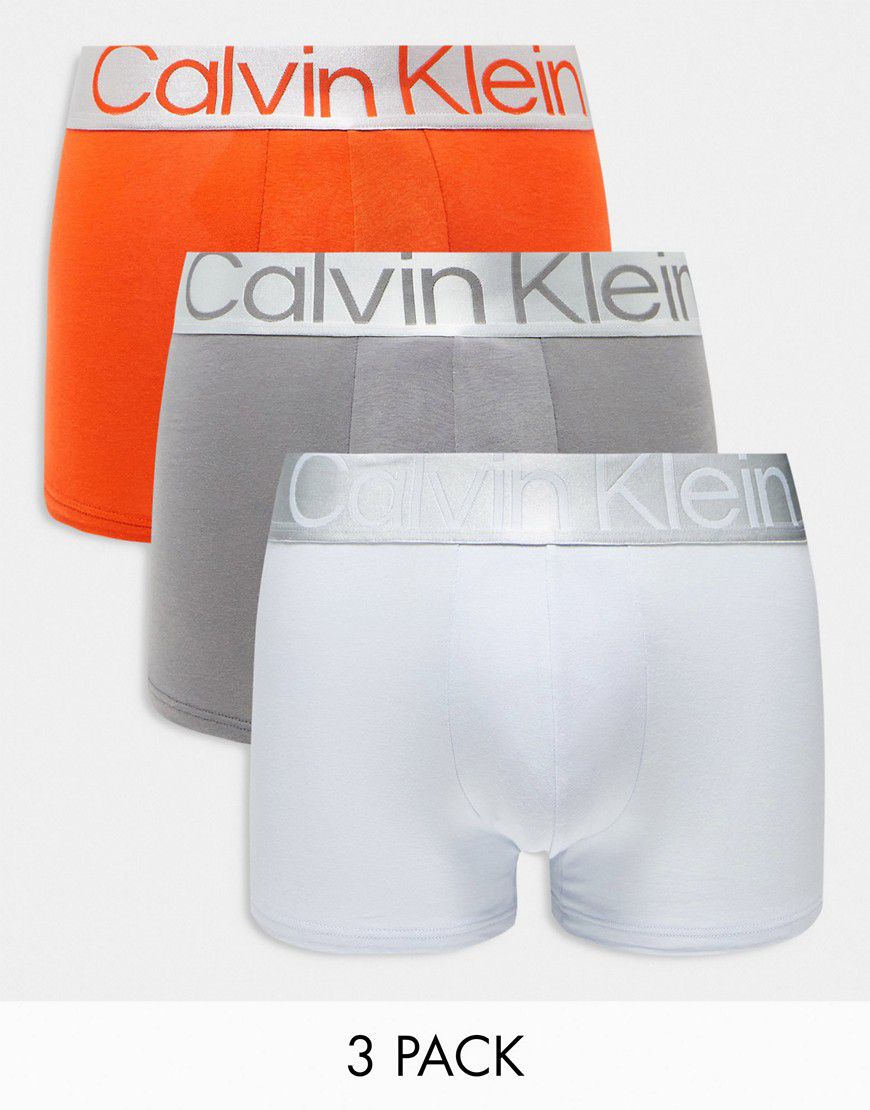 Steel - Confezione da 3 boxer aderenti blu, grigi e arancioni - Calvin Klein - Modalova