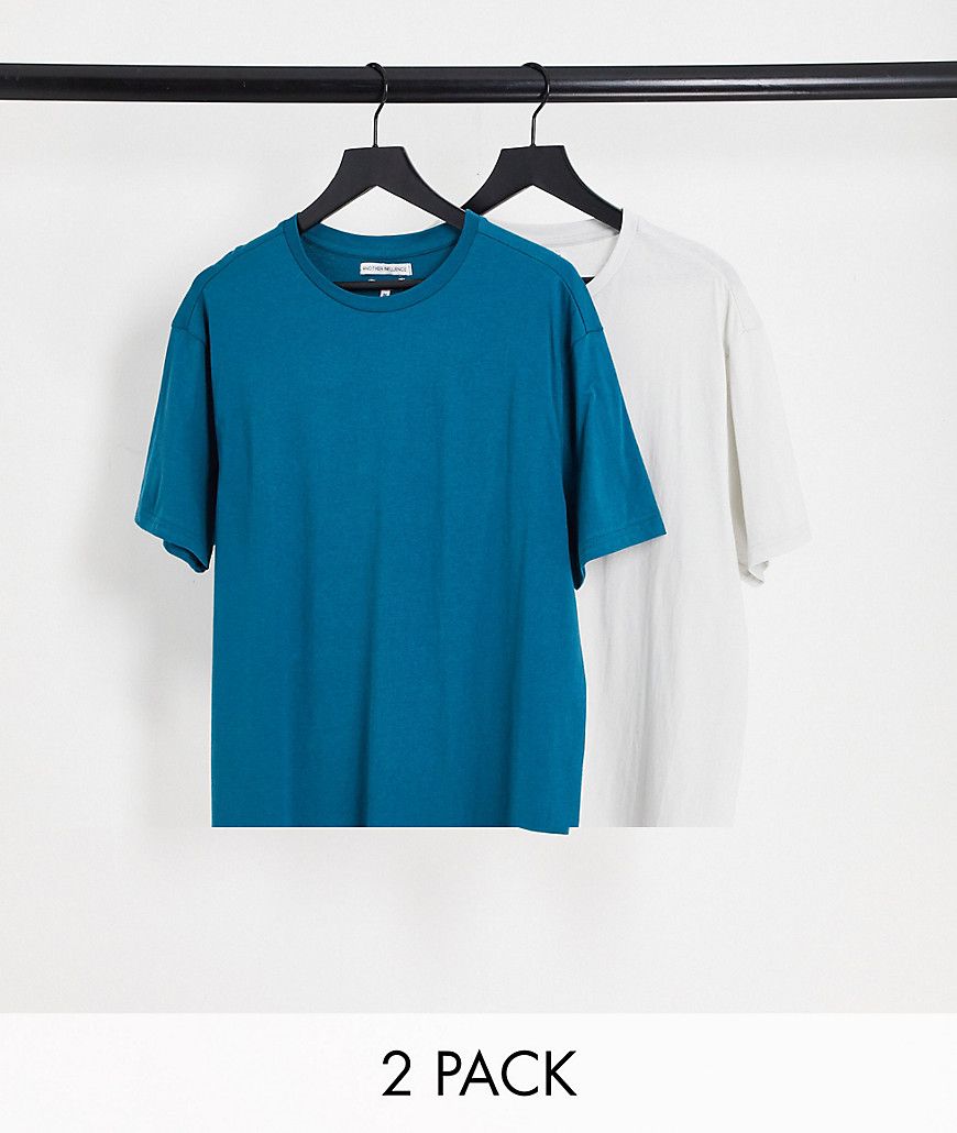 Confezione da 2 t-shirt squadrate verde-azzurro e bianco sporco - Another Influence - Modalova