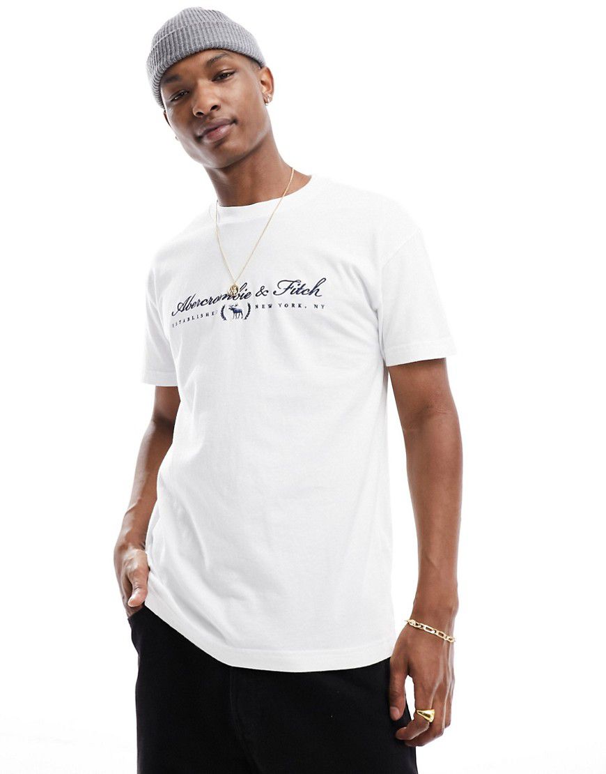 T-shirt comoda bianca con scritta del logo - Abercrombie & Fitch - Modalova