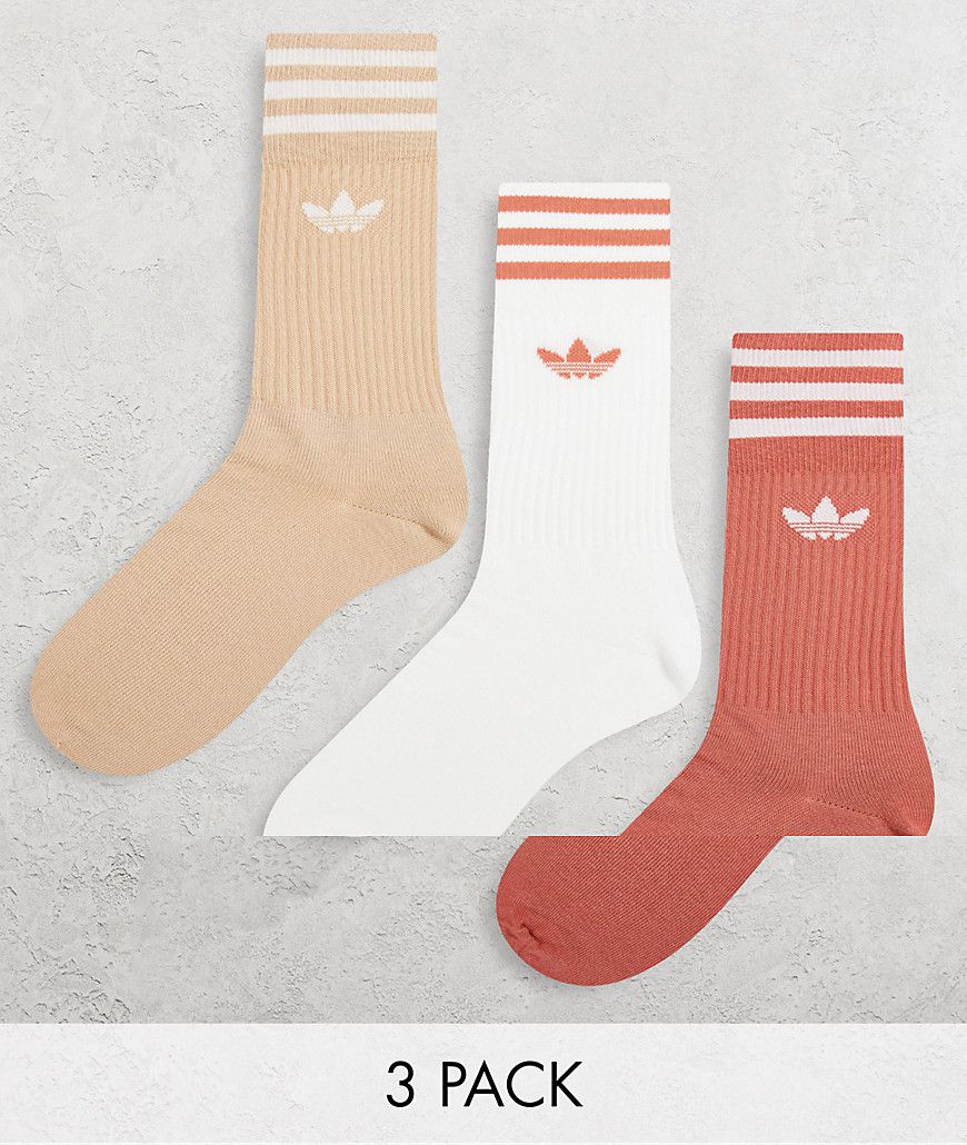 Adicolor - Confezione da 3 paia di calzini bianchi e beige con logo del trifoglio - adidas Originals - Modalova