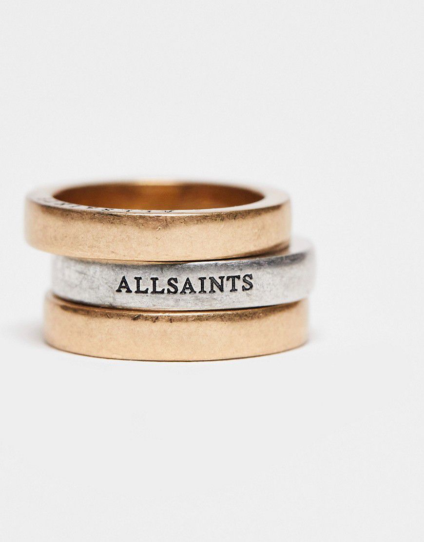 Confezione da 3 anelli a fascia in tonalità miste e argento - AllSaints - Modalova