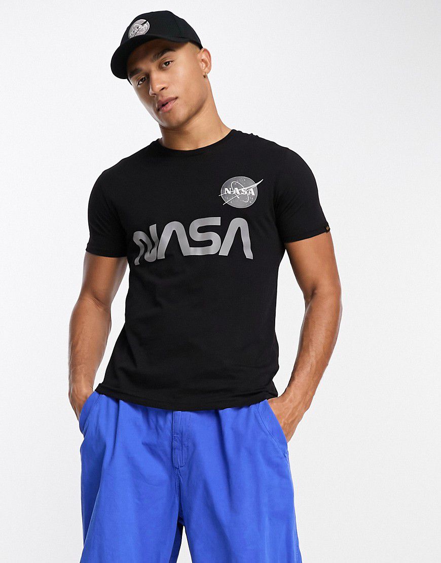 T-shirt nera con logo NASA riflettente - Alpha Industries - Modalova