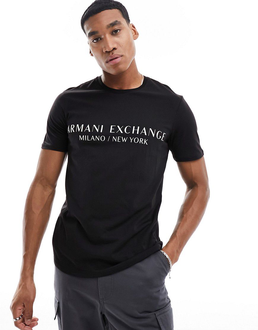 T-shirt lineare nera con logo - Armani Exchange - Modalova