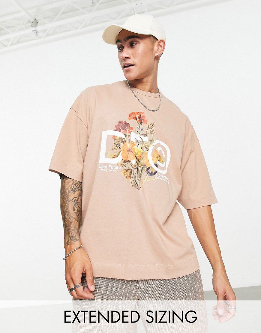 ASOS Dark Future - T-shirt oversize in jersey pesante con stampa del logo a fiori beige - ASOS DESIGN - Modalova