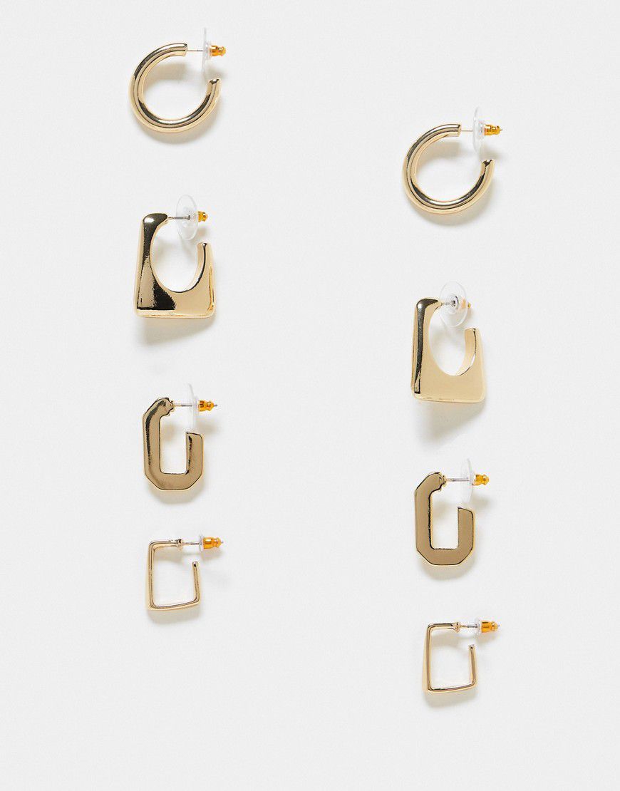 Confezione da 4 orecchini a cerchio dorati con design misti - ASOS DESIGN - Modalova