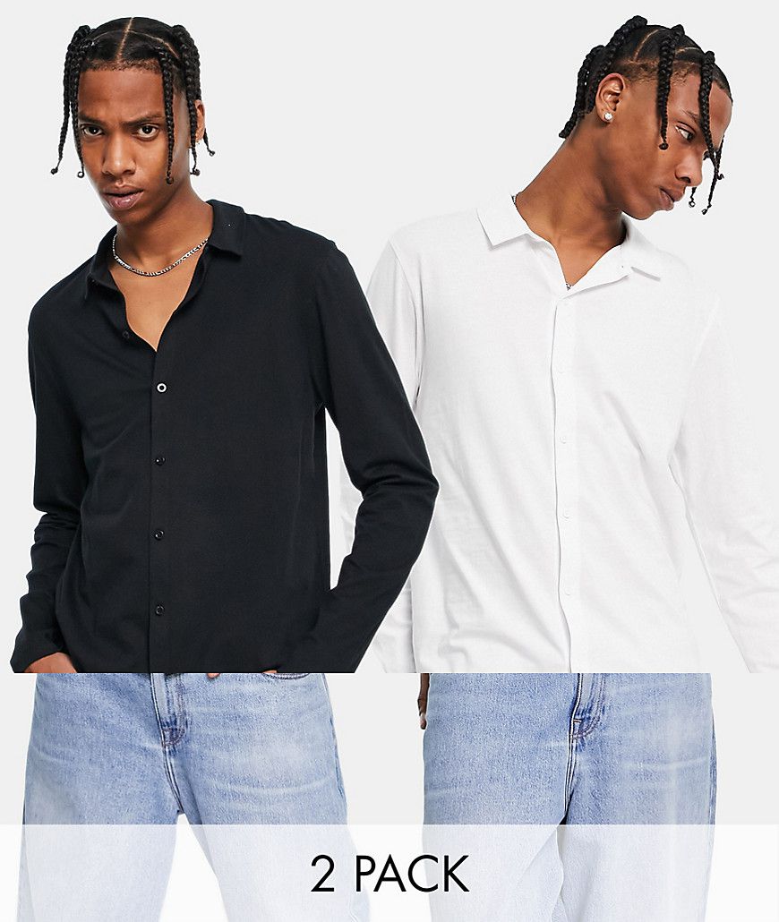 Confezione da 2 camicie a maniche lunghe in jersey bianca e nera - ASOS DESIGN - Modalova