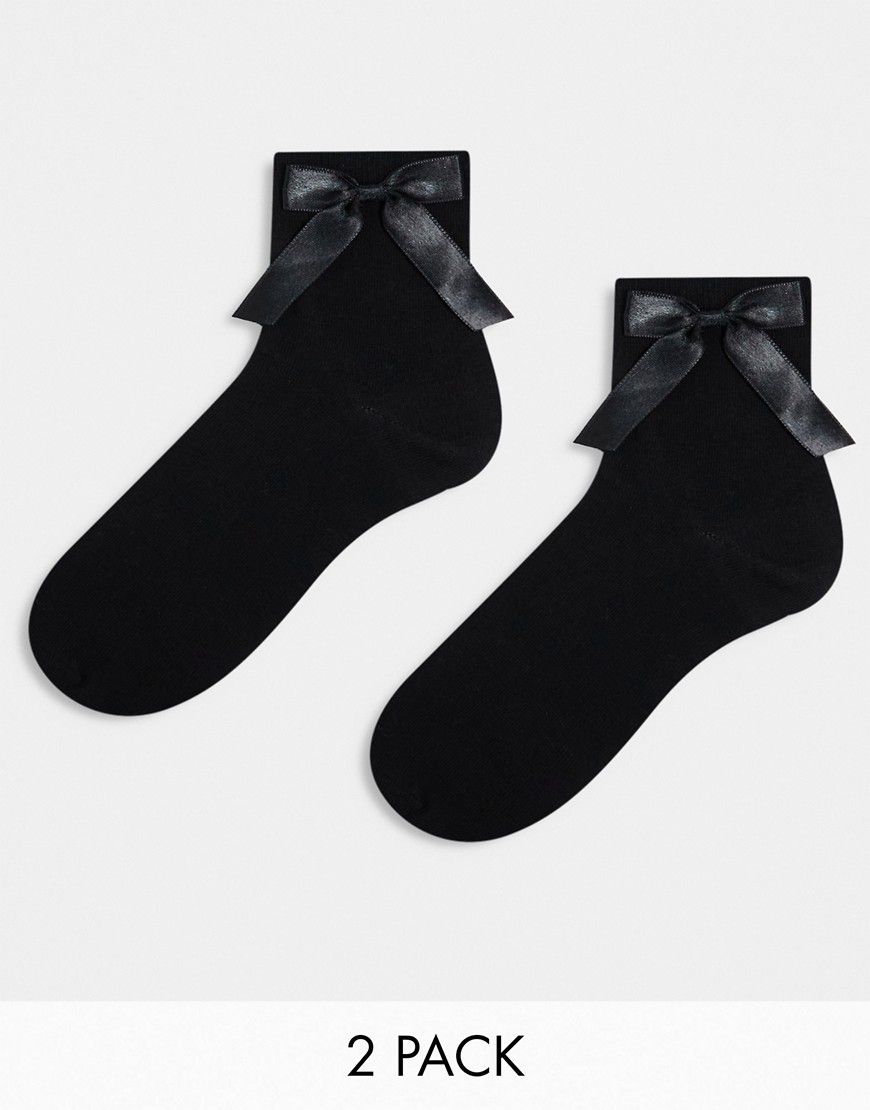 Confezione da 2 paia di calzini neri con fiocchi - ASOS DESIGN - Modalova