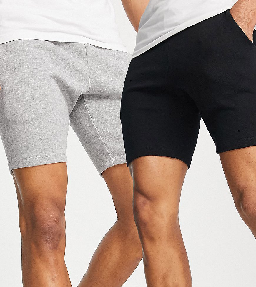 Confezione da 2 paia di pantaloncini skinny in jersey grigio mélange e nero - ASOS DESIGN - Modalova
