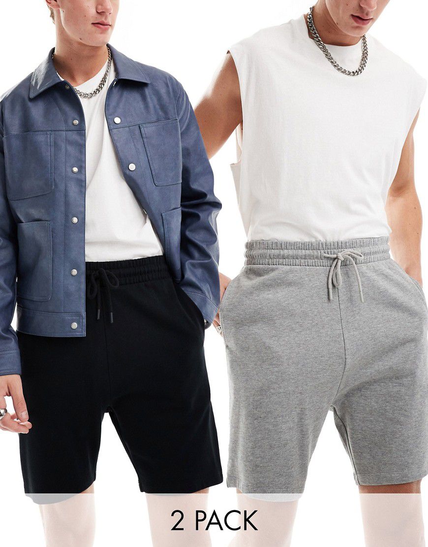 Confezione da 2 paia di pantaloncini skinny neri e grigio mélange - ASOS DESIGN - Modalova