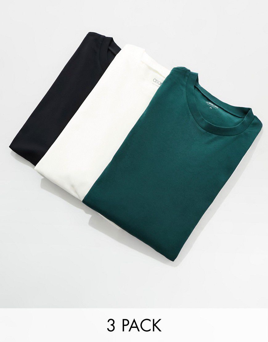 Confezione da 3 magliette oversize a maniche lunghe nera, écru e verde - ASOS DESIGN - Modalova