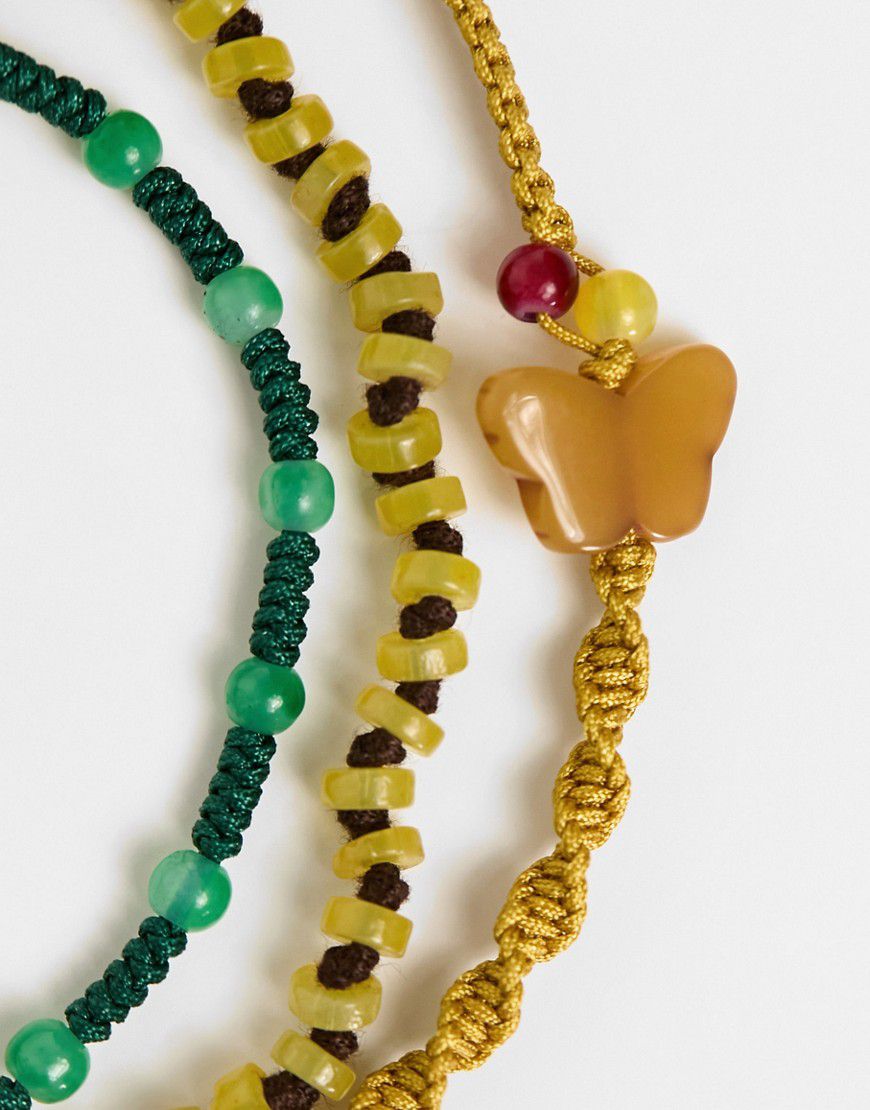 Confezione da 3 bracciali in corda con pietre semipreziose verde e giallo - ASOS DESIGN - Modalova