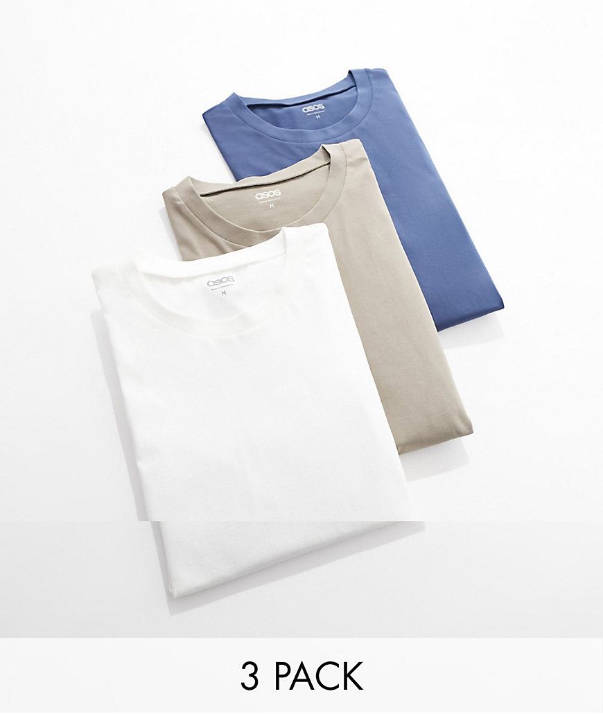 Confezione da 3 T-shirt oversize girocollo écru, talpa e blu navy - ASOS DESIGN - Modalova
