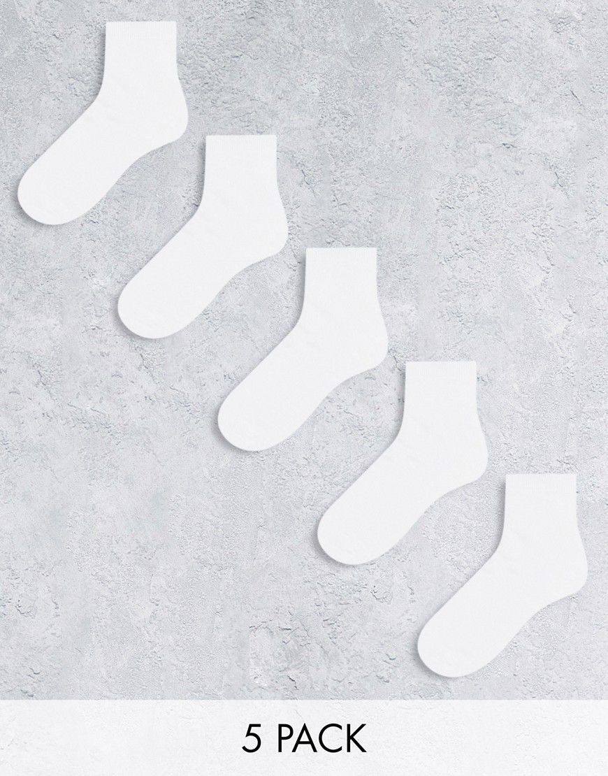 Confezione multipack da 5 paia di calzini alla caviglia bianchi - ASOS DESIGN - Modalova