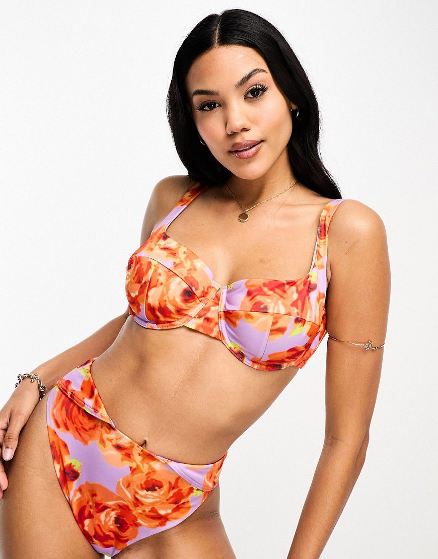 Coppe Grandi - Top bikini oversize con ferretto e stampa a fiori - ASOS DESIGN - Modalova