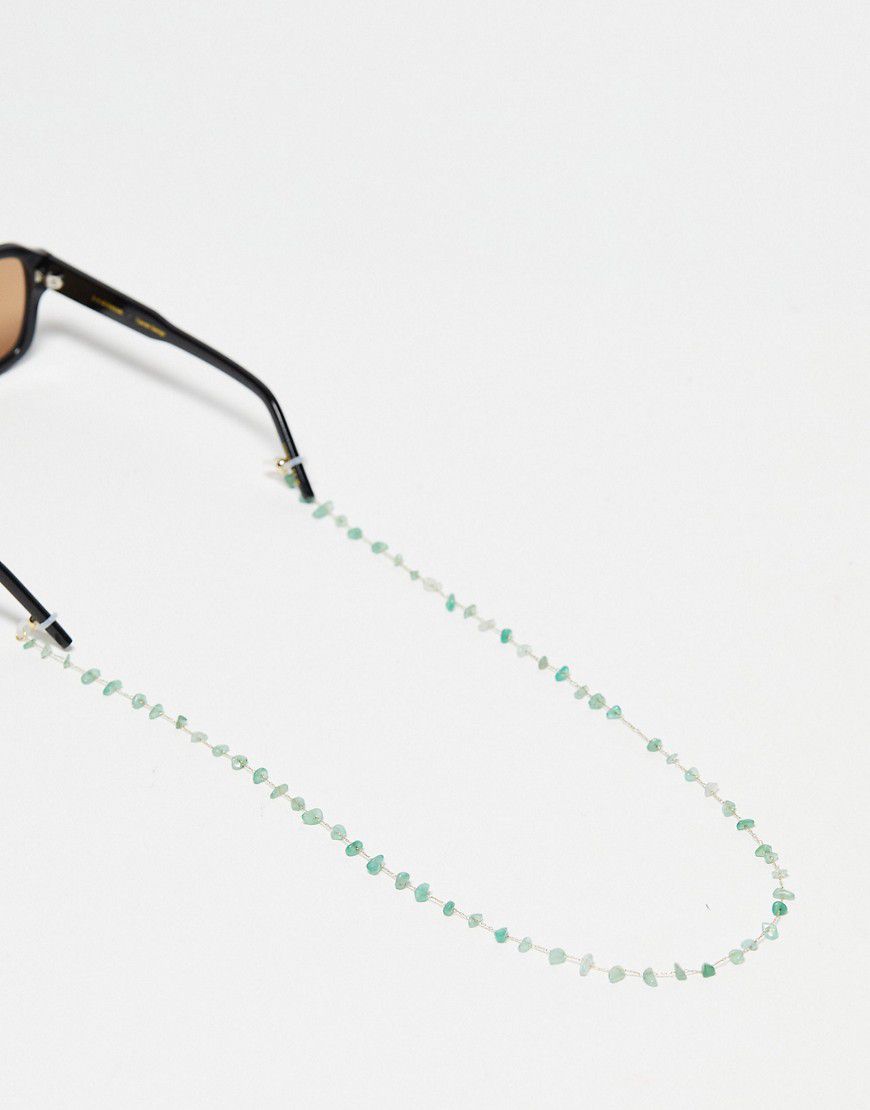 Catenina per occhiali da sole dorata con frammenti di pietra semipreziosa verde - ASOS DESIGN - Modalova