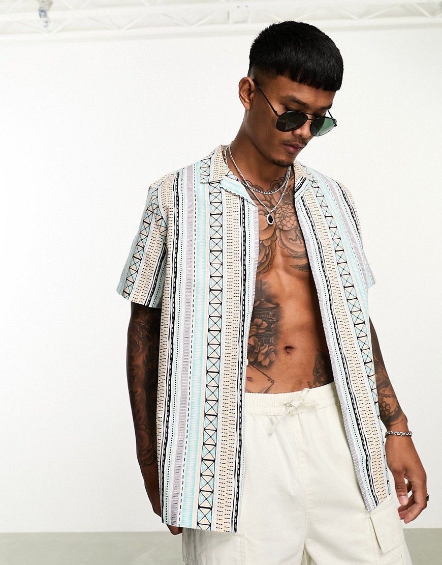 Camicia comoda in misto lino con rever e stampa azteca - ASOS DESIGN - Modalova
