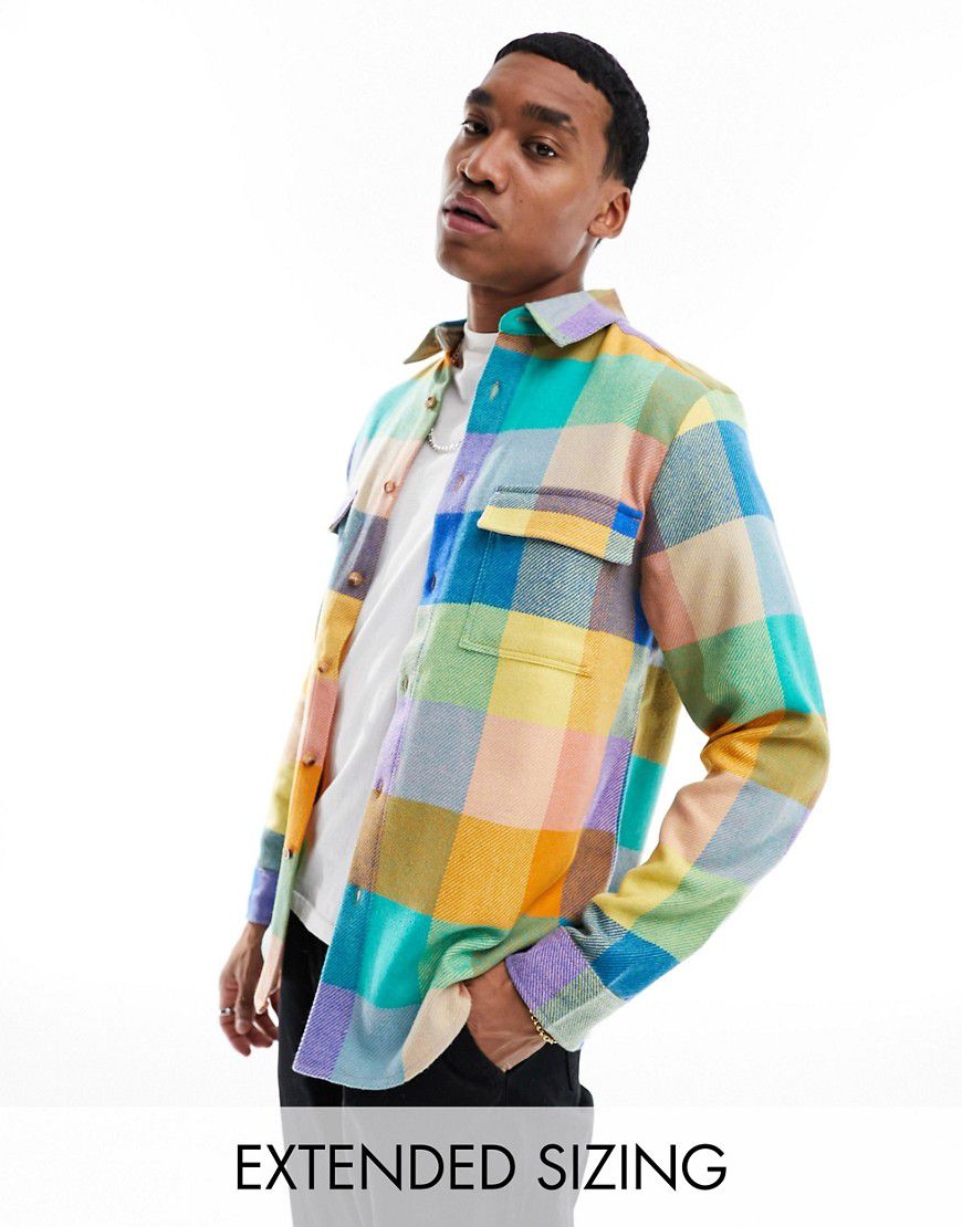 Camicia giacca in misto lana a quadri arcobaleno - ASOS DESIGN - Modalova