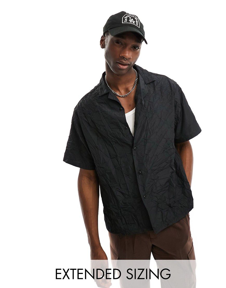 Camicia oversize squadrata nera stropicciata in nylon - ASOS DESIGN - Modalova