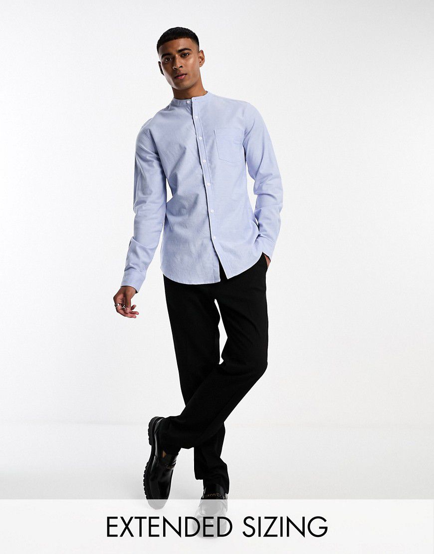 Camicia Oxford slim azzurra con collo serafino - ASOS DESIGN - Modalova