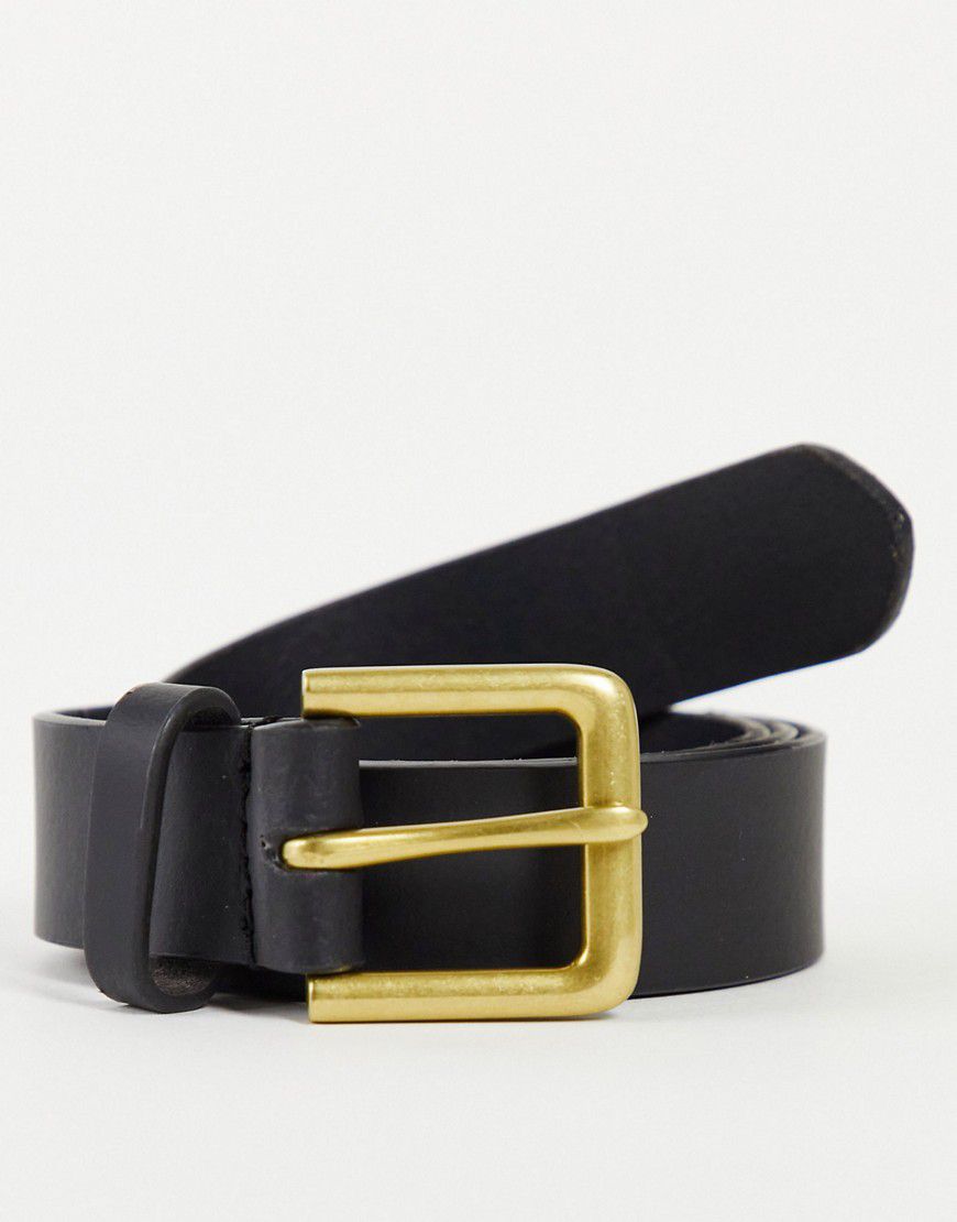Cintura elegante in pelle nera con fibbia oro anticata - ASOS DESIGN - Modalova