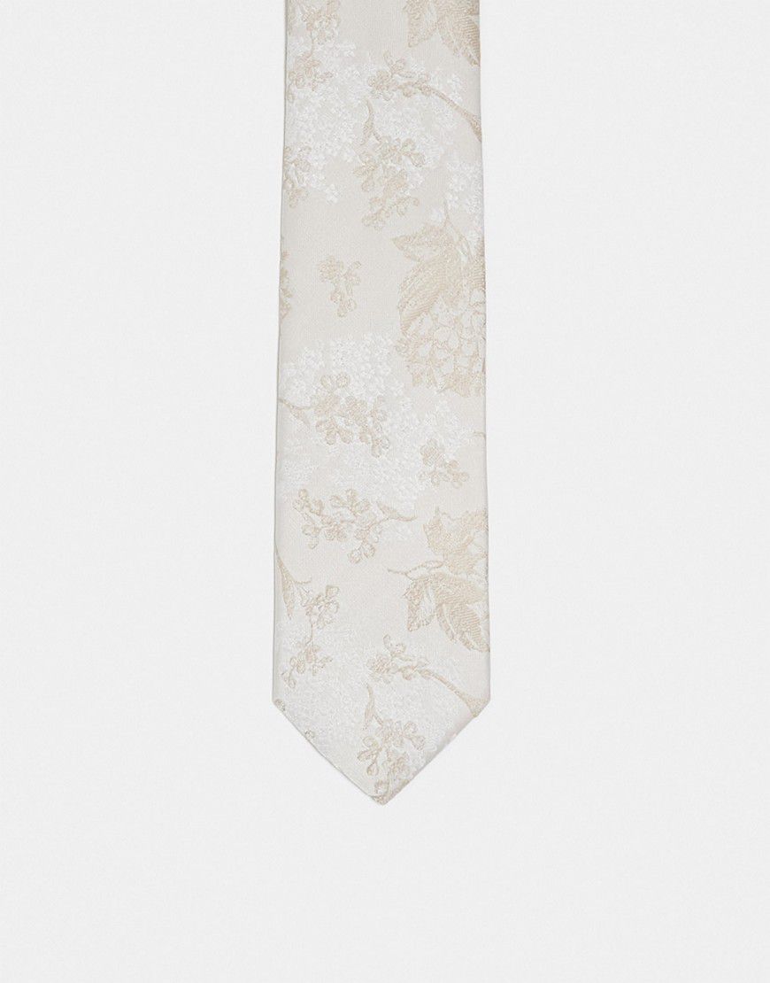 Cravatta sottile color crema con motivo floreale - ASOS DESIGN - Modalova