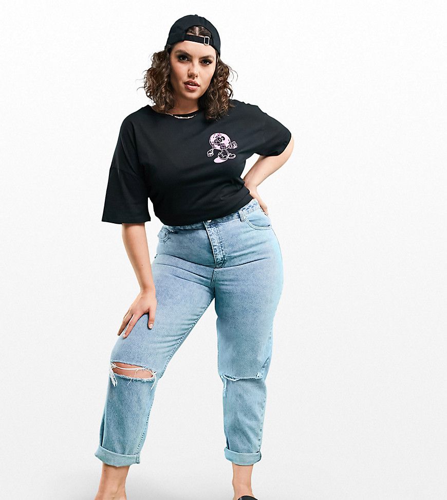 ASOS DESIGN Curve - Original - Mom jeans a vita alta lavaggio chiaro con strappi - ASOS Curve - Modalova