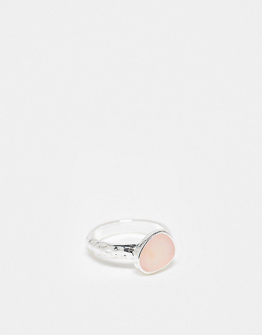 Anello argentato con quarzo rosa sintetico - ASOS DESIGN - Modalova