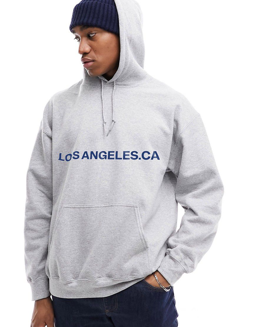 Felpa con cappuccio oversize grigia con scritta "Los Angeles" - ASOS DESIGN - Modalova