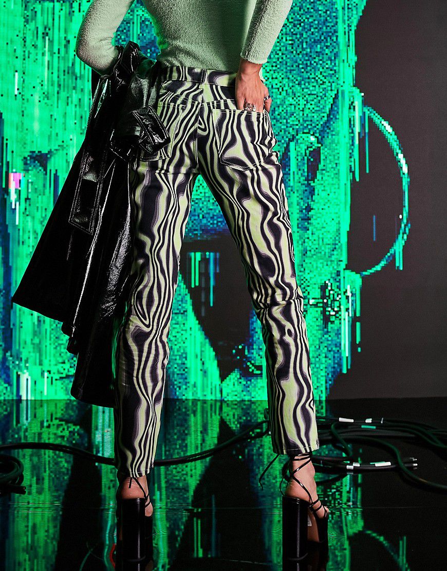 Jeans dritti a vita medio alta in stile anni '90 verdi con stampa astratta - ASOS DESIGN - Modalova