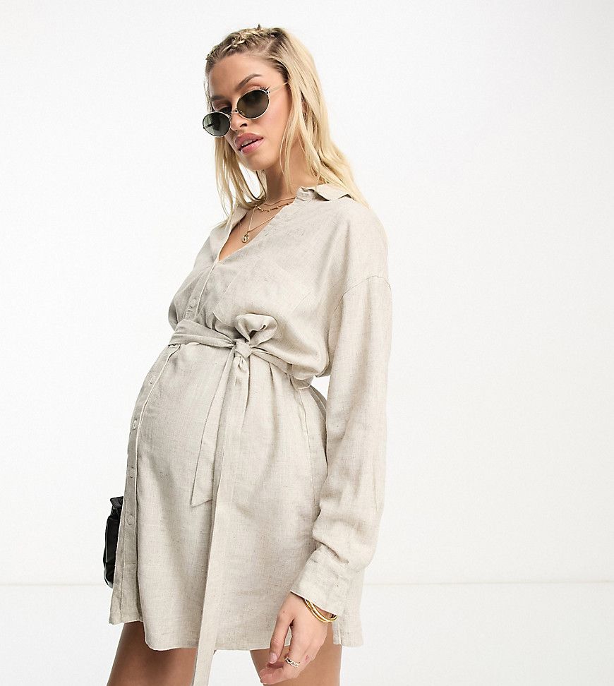 ASOS DESIGN Maternity - Vestito camicia da spiaggia colore naturale con cintura - ASOS Maternity - Modalova