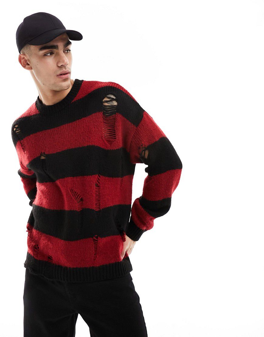 Maglione vestibilità comoda a righe rosse e nere con strappi - ASOS DESIGN - Modalova