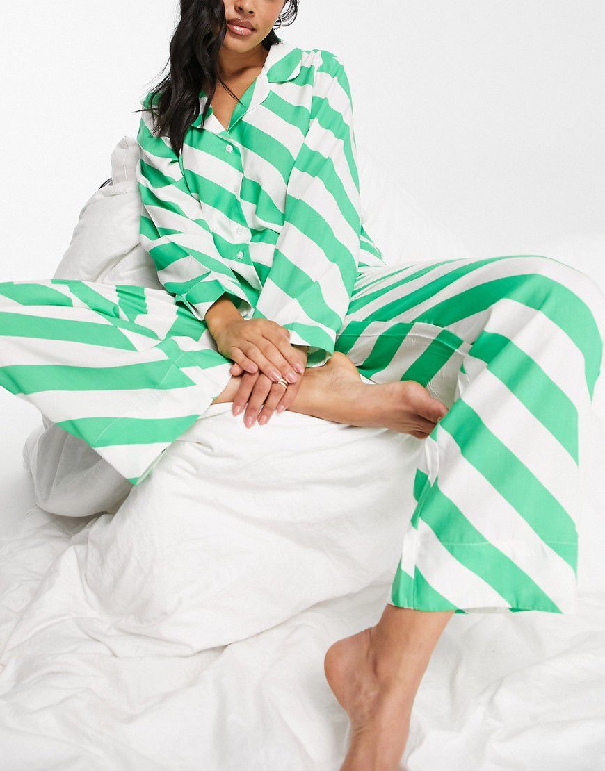Mix & Match - Pantaloni del pigiama in modal verde e bianco a righe - ASOS DESIGN - Modalova