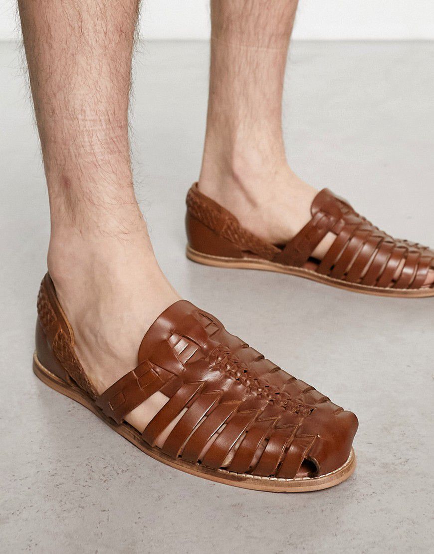 Sandali intrecciati in pelle color cuoio - ASOS DESIGN - Modalova